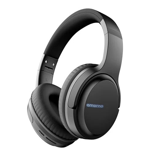 AMORNO Bluetooth Headphones Over Ear, 68 Hours Playtime Wireless Headphones with Mic, Foldable Adjustable Lightweight HiFi Stereo Headset for Cellphone/PC/Work/Travel/Home/Office (Black) - AMORNO