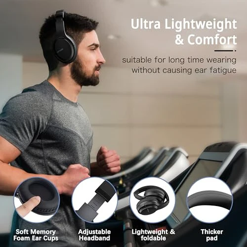 AMORNO Bluetooth Headphones Over Ear, 68 Hours Playtime Wireless Headphones with Mic, Foldable Adjustable Lightweight HiFi Stereo Headset for Cellphone/PC/Work/Travel/Home/Office (Black) - AMORNO (1)