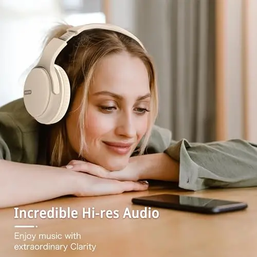 AMORNO Bluetooth quloqchinlari, 68 soat ijro etish vaqti simsiz quloqchinlar mikrofon bilan, katlanadigan sozlanishi engil HiFi stereo гарнитура mobil telefon/kompyuter/ish/sayohat uchun (oq) - 4