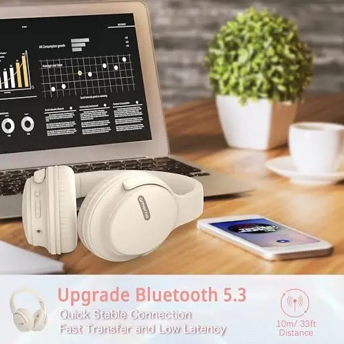 AMORNO Bluetooth quloqchinlari, 68 soat ijro etish vaqti simsiz quloqchinlar mikrofon bilan, katlanadigan sozlanishi engil HiFi stereo гарнитура mobil telefon/kompyuter/ish/sayohat uchun (oq) - 6