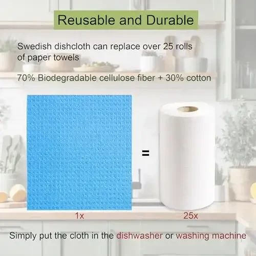 Amour Infini Swedish Dishcloths for Kitchen 8 Pack, Cellulose Sponge Cloths, No Odor Reusable Cleaning Cloths, Super Absorbent Dish Cloth Hand Towel for Kitchen, Bathroom (8