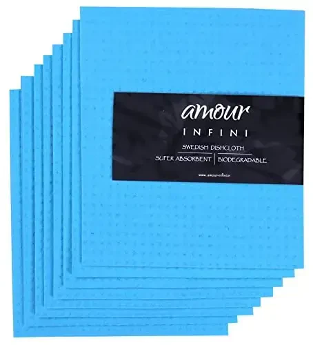 Amour Infini Swedish Dishcloths for Kitchen 8 Pack, Cellulose Sponge Cloths, No Odor Reusable Cleaning Cloths, Super Absorbent Dish Cloth Hand Towel for Kitchen, Bathroom (8