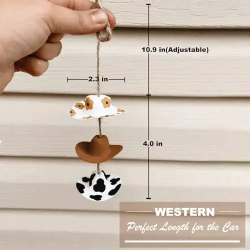 Амулет для машины в виде ковбойской шляпы, аксессуары для подвешивания на зеркало заднего вида в стиле кантри, подсолнух ковбойская шляпа с принтом коровы для украшения машины, милый ручной мини-шляпка из фетра подвеска для женщин и девочек - 3