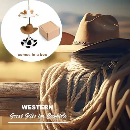 Амулет для машины в виде ковбойской шляпы, аксессуары для подвешивания на зеркало заднего вида в стиле кантри, подсолнух ковбойская шляпа с принтом коровы для украшения машины, милый ручной мини-шляпка из фетра подвеска для женщин и девочек - 6