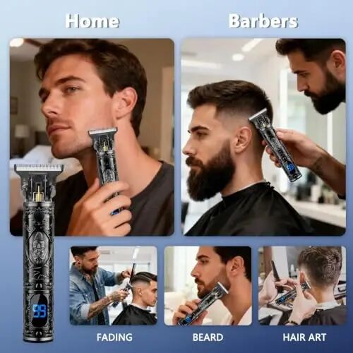 AMULISS Beard Trimmer for Men,Vintage Hair Trimmer, LED Rechargable (Black) | Multifunctional,180-min Running Time,All-Metal Body,T- blade trimmer for beard,haircut,Carving,body hair,balding trimming - 4