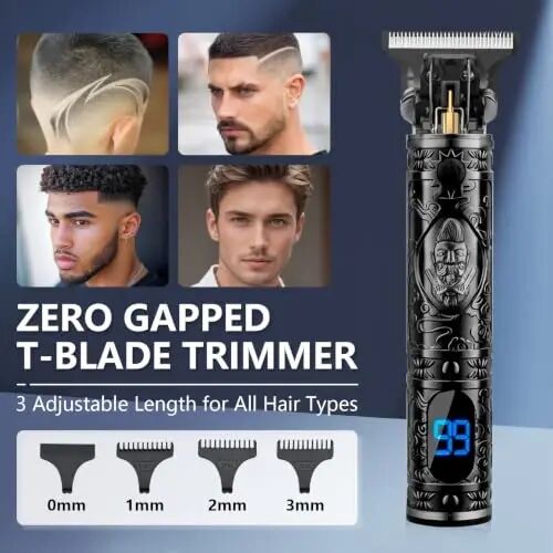 AMULISS Beard Trimmer for Men,Vintage Hair Trimmer, LED Rechargable (Black) | Multifunctional,180-min Running Time,All-Metal Body,T- blade trimmer for beard,haircut,Carving,body hair,balding trimming - 5
