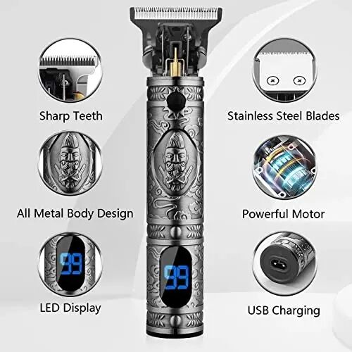 AMULISS Men’s Beard & Hair Trimmer, Zero Gapped Professional Hair Clipper | Multifunctional,180-min running time,all-metal body,T- blade trimmer for beard,haircut,carving,body hair,balding trimming - AMULISS (1)