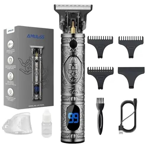 AMULISS Men’s Beard & Hair Trimmer, Zero Gapped Professional Hair Clipper | Multifunctional,180-min running time,all-metal body,T- blade trimmer for beard,haircut,carving,body hair,balding trimming - AMULISS