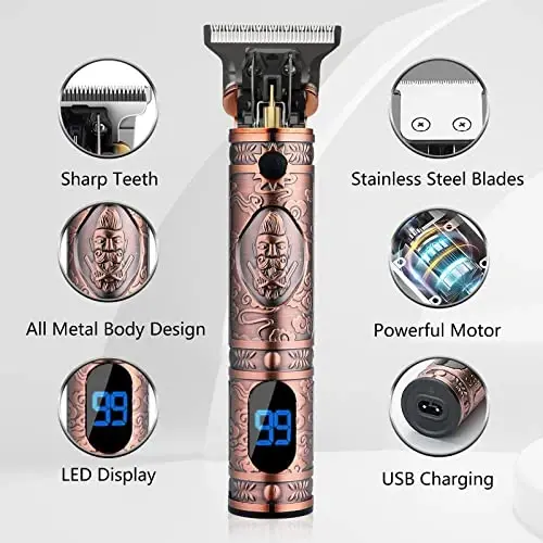 AMULISS Professional Hair Trimmer Mens Hair Clippers Zero Gapped Cordless Hair Trimmer Professional Haircut & Grooming Kit for Men Rechargeable LED Display - 2
