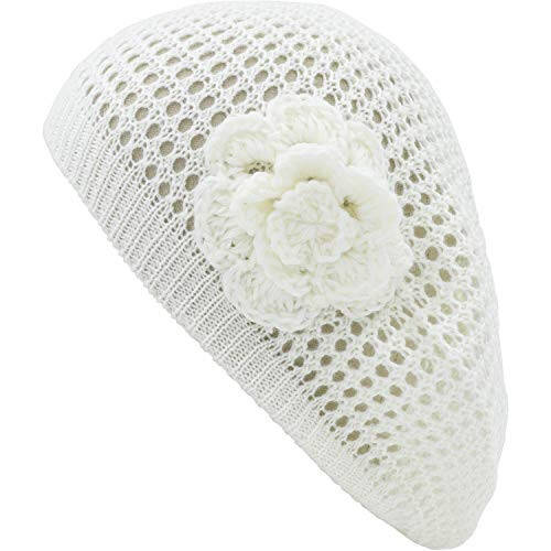 an Womens Crochet Hat Flower Beanie Beret Fashion Accessory Lightweight Knit Cap - 1