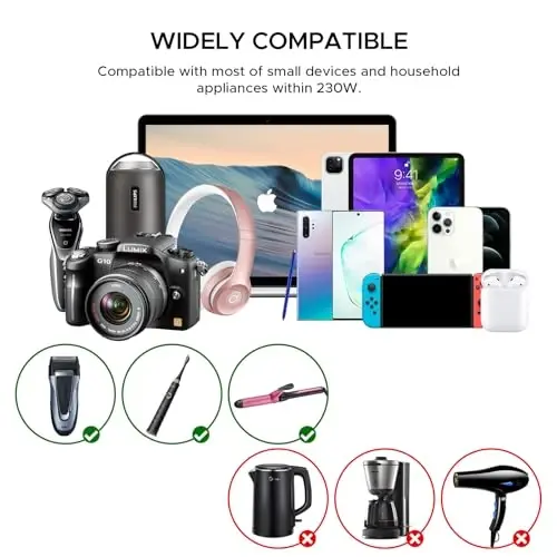 220V to 110V Converter, Key Power 230-Watt Step Down Voltage Converter & Power Converter, International Travel Power Adapter with USB C Port 18W. - 3