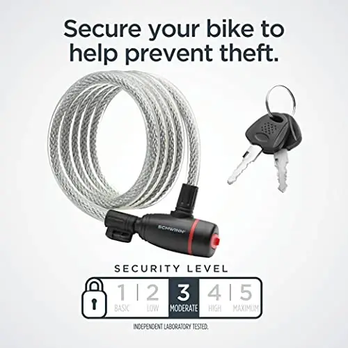 Schwinn Bike Lock with Keys, 3, 4, 5 or 6 ft x 8, 10, 12 or 15 mm, Black, Cable or Chain, Anti Theft Protection, Bike Lock Cable for Security - 2