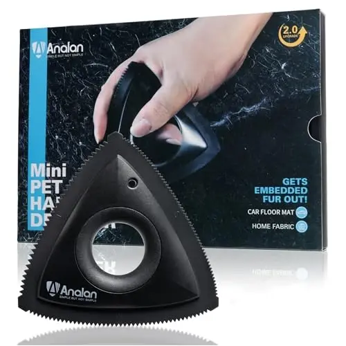 Analan Mini Pet Hair Remover for Car Detailing Supplies, Carpet Dog Hair Remover for Car Interior, Triangle Dog Hair Remover for Auto Detailing, Couch, Furniture, Lint, Carpet (Jet Black) - ANALAN