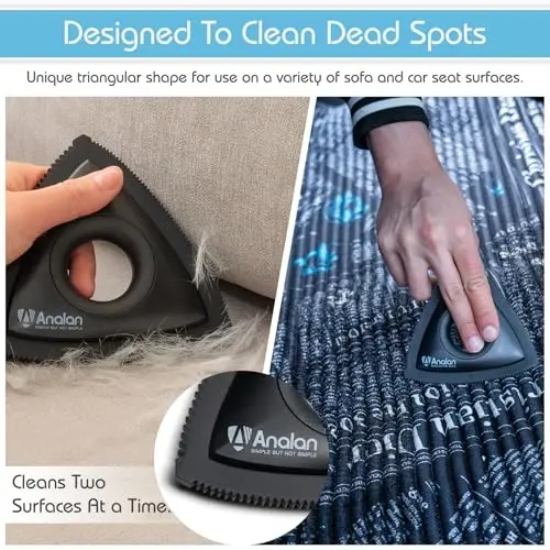 Analan Mini Pet Hair Remover for Car Detailing Supplies, Carpet Dog Hair Remover for Car Interior, Triangle Dog Hair Remover for Auto Detailing, Couch, Furniture, Lint, Carpet (Jet Black) - 3