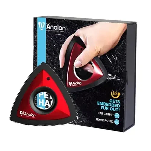 Analan Mini Pet Hair Remover for Car Detailing Supplies, Carpet Dog Hair Remover for Car Interior, Triangle Dog Hair Remover for Auto Detailing, Couch, Furniture, Lint, Carpet (Ruby Red) - ANALAN