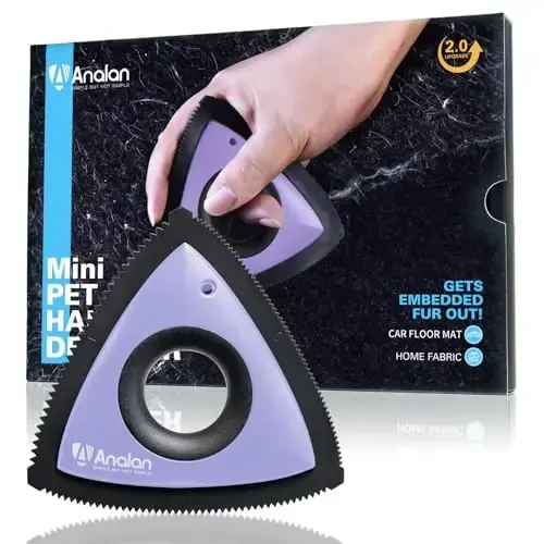 Analan Mini Pet Hair Remover for Car Detailing Supplies, Carpet Dog Hair Remover for Car Interior, Triangle Dog Hair Remover for Auto Detailing, Couch, Furniture, Lint, Carpet(Purple) - 1