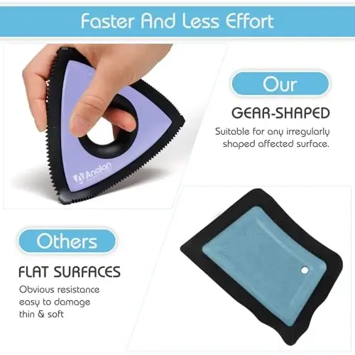 Analan Mini Pet Hair Remover for Car Detailing Supplies, Carpet Dog Hair Remover for Car Interior, Triangle Dog Hair Remover for Auto Detailing, Couch, Furniture, Lint, Carpet(Purple) - 4