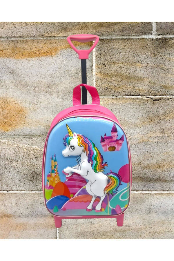 Anaokulu Kreş Çekçekli Unicorn Pony At Baskılı 3-6 Yaş 3d Kabartmalı Sırt Okul Çantası - 3