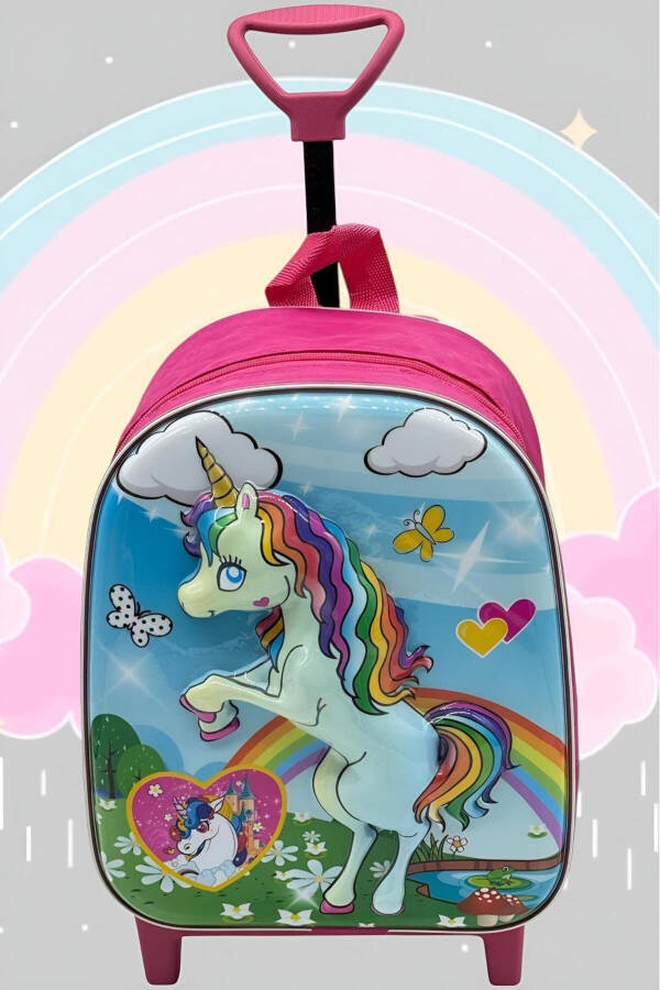 Anaokulu Kreş Çekçekli Unicorn Pony At Baskılı 3-6 Yaş 3d Kabartmalı Sırt Okul Çantası - 1