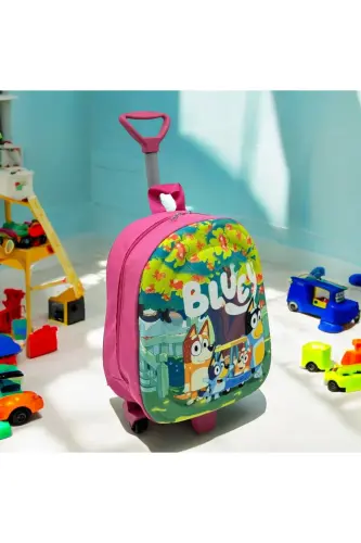 Anaokulu Kreş Çocuk Valiz Sırt Çantası Çekçekli Tekerlekli - bluueey - 3