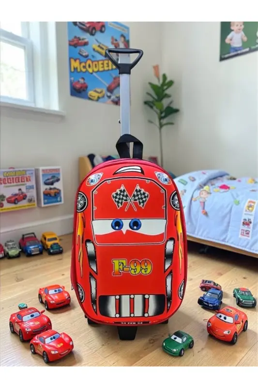 Anaokulu Kreş Çocuk Valiz Sırt Çantası Çekçekli Tekerlekli-Kırmızı - 4