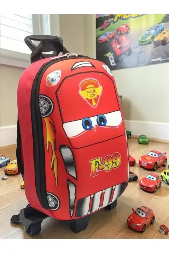 Anaokulu Kreş Çocuk Valiz Sırt Çantası Çekçekli Tekerlekli-Kırmızı - 1