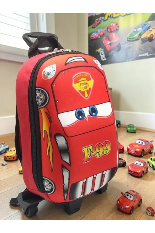 Anaokulu Kreş Çocuk Valiz Sırt Çantası Çekçekli Tekerlekli-Kırmızı - 1