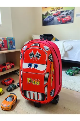 Anaokulu Kreş Çocuk Valiz Sırt Çantası Çekçekli Tekerlekli-Kırmızı - 2
