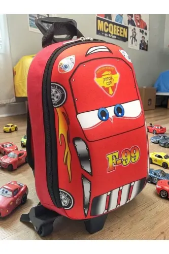 Anaokulu Kreş Çocuk Valiz Sırt Çantası Çekçekli Tekerlekli-Kırmızı - 5