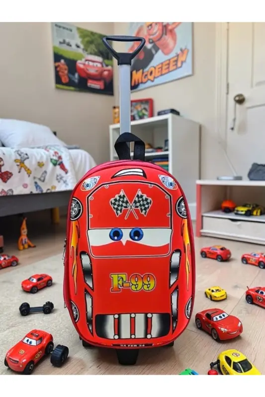 Anaokulu Kreş Çocuk Valiz Sırt Çantası Çekçekli Tekerlekli-Kırmızı - 7
