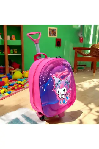 Anaokulu Kreş Çocuk Valiz Sırt Çantası Çekçekli Tekerlekli - Kuromi - 7