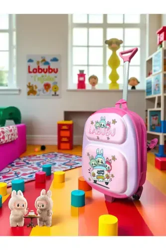 Anaokulu Kreş Çocuk Valiz Sırt Çantası Çekçekli Tekerlekli-LABUBU - 6