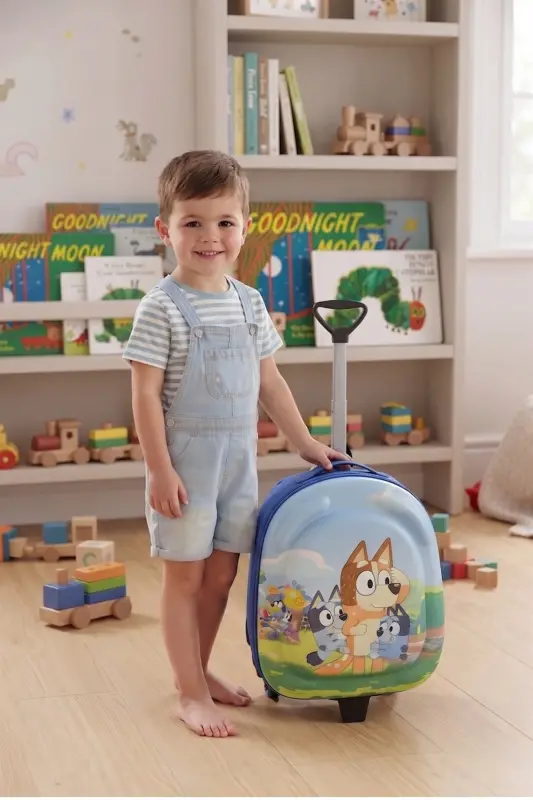 Anaokulu Kreş Çocuk Valiz Sırt Çantası Çekçekli Tekerlekli - Mavi - Bingo - 2