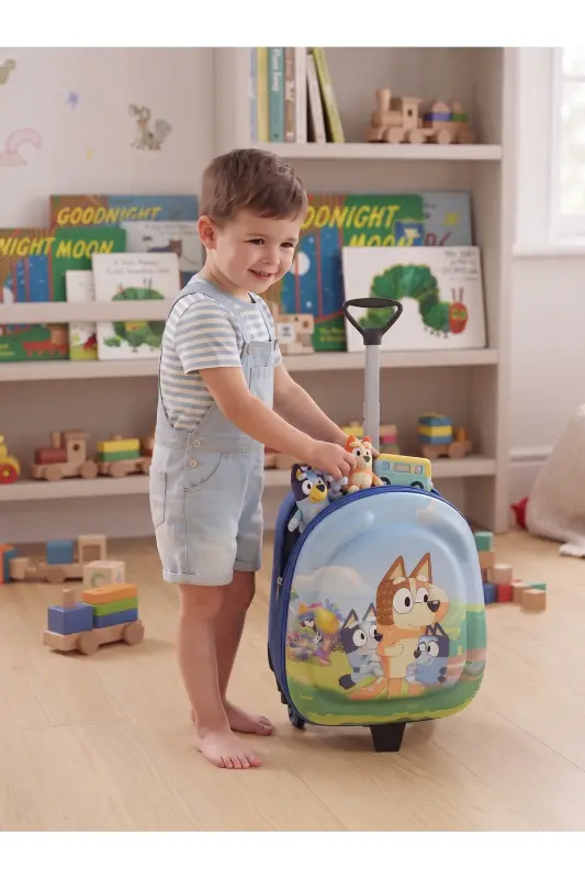 Anaokulu Kreş Çocuk Valiz Sırt Çantası Çekçekli Tekerlekli - Mavi - Bingo - 6