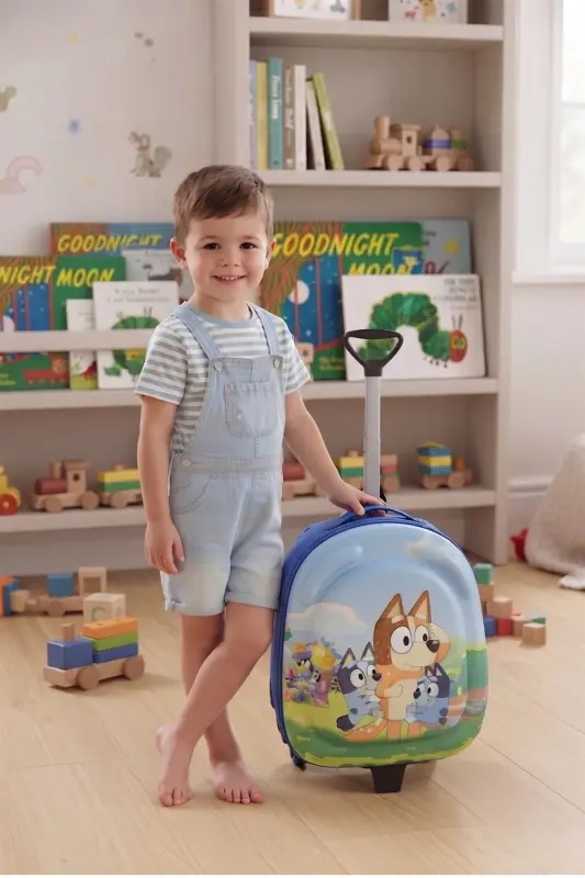 Anaokulu Kreş Çocuk Valiz Sırt Çantası Çekçekli Tekerlekli - Mavi - Bingo - 9