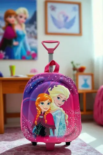 Anaokulu Kreş Çocuk Valiz Sırt Çantası Çekçekli Tekerlekli-Pembe - 6