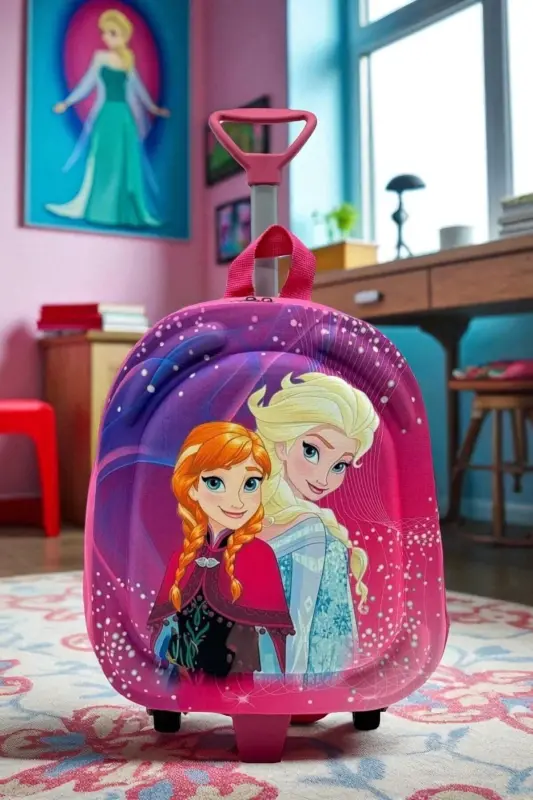 Anaokulu Kreş Çocuk Valiz Sırt Çantası Çekçekli Tekerlekli-Pembe - SHOPIOLOG