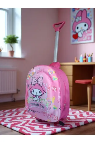 Anaokulu Kreş Çocuk Valiz Sırt Çantası Çekçekli Tekerlekli-Pembe - 5