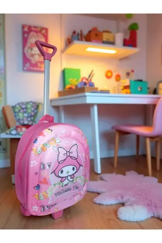 Anaokulu Kreş Çocuk Valiz Sırt Çantası Çekçekli Tekerlekli-Pembe - 6