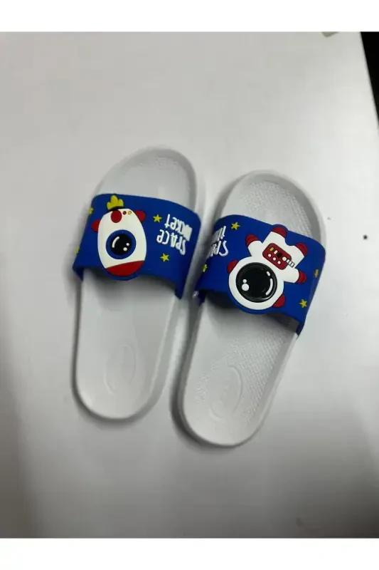 Anatomik Taban Kaydırmaz Taban Havuz Deniz Ev Sokak Çocuk Terlik (ASTRONOT DESEN)-AstronotDesenBeyaz - 2