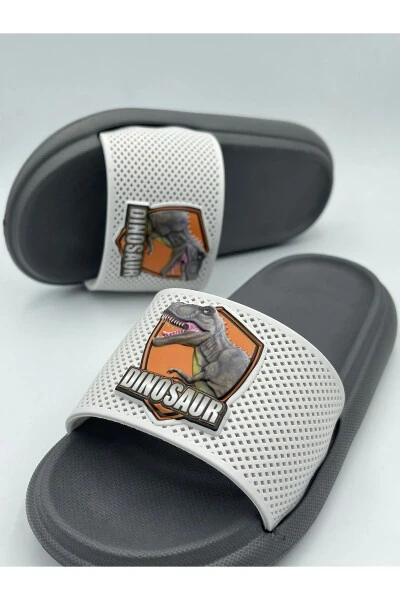 ANATOMİK TABAN KAYDIRMAZ TABAN HAVUZ DENİZ EV SOKAK ÇOCUK TERLİK(DİNAZOR DESENLİ)-GRİ - Modazone