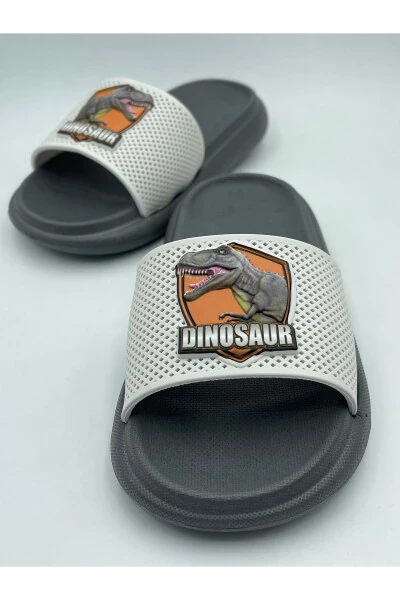 ANATOMİK TABAN KAYDIRMAZ TABAN HAVUZ DENİZ EV SOKAK ÇOCUK TERLİK(DİNAZOR DESENLİ)-GRİ - Modazone (1)