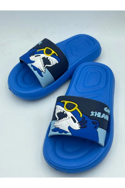 Anatomik Taban Kaydırmaz Taban Havuz Deniz Ev Sokak Çocuk Terlik (KÖPEK BALIĞI DESEN)-LACİVERT - Modazone