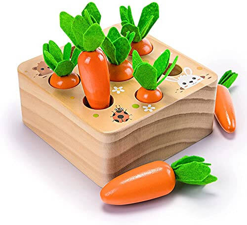 Ancaixin Montessori Toys for Babies 6-12 Months, Wooden Toys for 1 Year Old Boys and Girls, Educational Carrot Harvest Toy for Toddlers, Shape Sorting Matching Puzzle, Developmental Birthday Gifts - 1