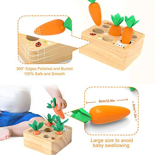 Ancaixin Montessori Toys for Babies 6-12 Months, Wooden Toys for 1 Year Old Boys and Girls, Educational Carrot Harvest Toy for Toddlers, Shape Sorting Matching Puzzle, Developmental Birthday Gifts - 7