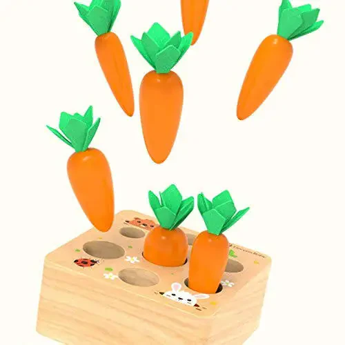 Ancaixin Montessori Toys for Babies 6-12 Months, Wooden Toys for 1 Year Old Boys and Girls, Educational Carrot Harvest Toy for Toddlers, Shape Sorting Matching Puzzle, Developmental Birthday Gifts - 39