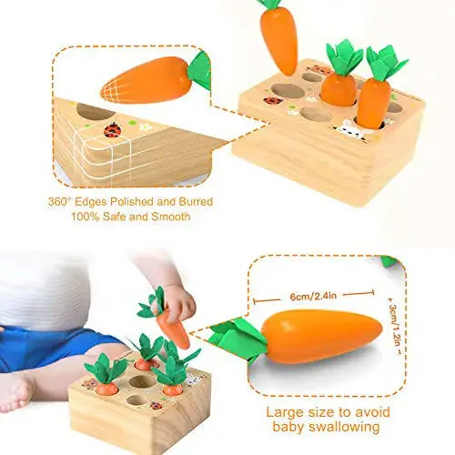 Ancaixin Montessori Toys for Babies 6-12 Months, Wooden Toys for 1 Year Old Boys and Girls, Educational Carrot Harvest Toy for Toddlers, Shape Sorting Matching Puzzle, Developmental Birthday Gifts - 7