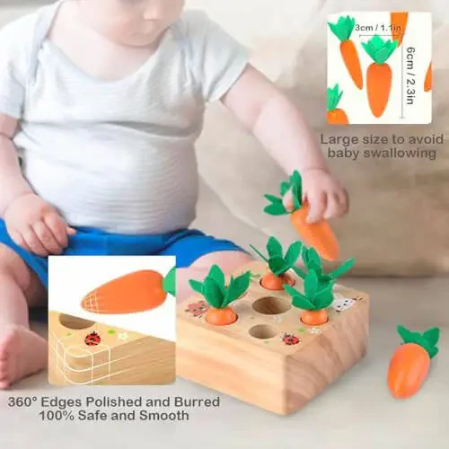 Ancaixin Montessori Toys for Babies 6-12 Months, Wooden Toys for 1 Year Old Boys and Girls, Educational Carrot Harvest Toy for Toddlers, Shape Sorting Matching Puzzle, Developmental Birthday Gifts - 5