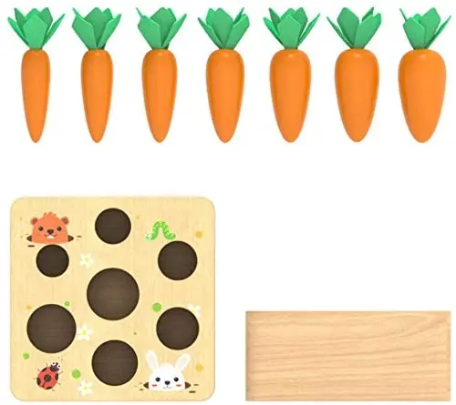 Ancaixin Montessori Toys for Babies 6-12 Months, Wooden Toys for 1 Year Old Boys and Girls, Educational Carrot Harvest Toy for Toddlers, Shape Sorting Matching Puzzle, Developmental Birthday Gifts - 2