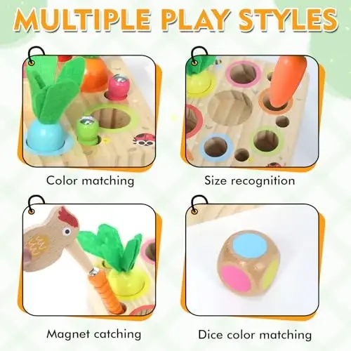 Ancaixin Montessori Toys for 1 Year Old, Magnetic Wooden Toys for 12 Months Boys and Girls, Educational Carrot Toy for Toddlers, Shape Sorting Matching Puzzle for Kids 1 2 3, Birthday Easter Gifts - 4